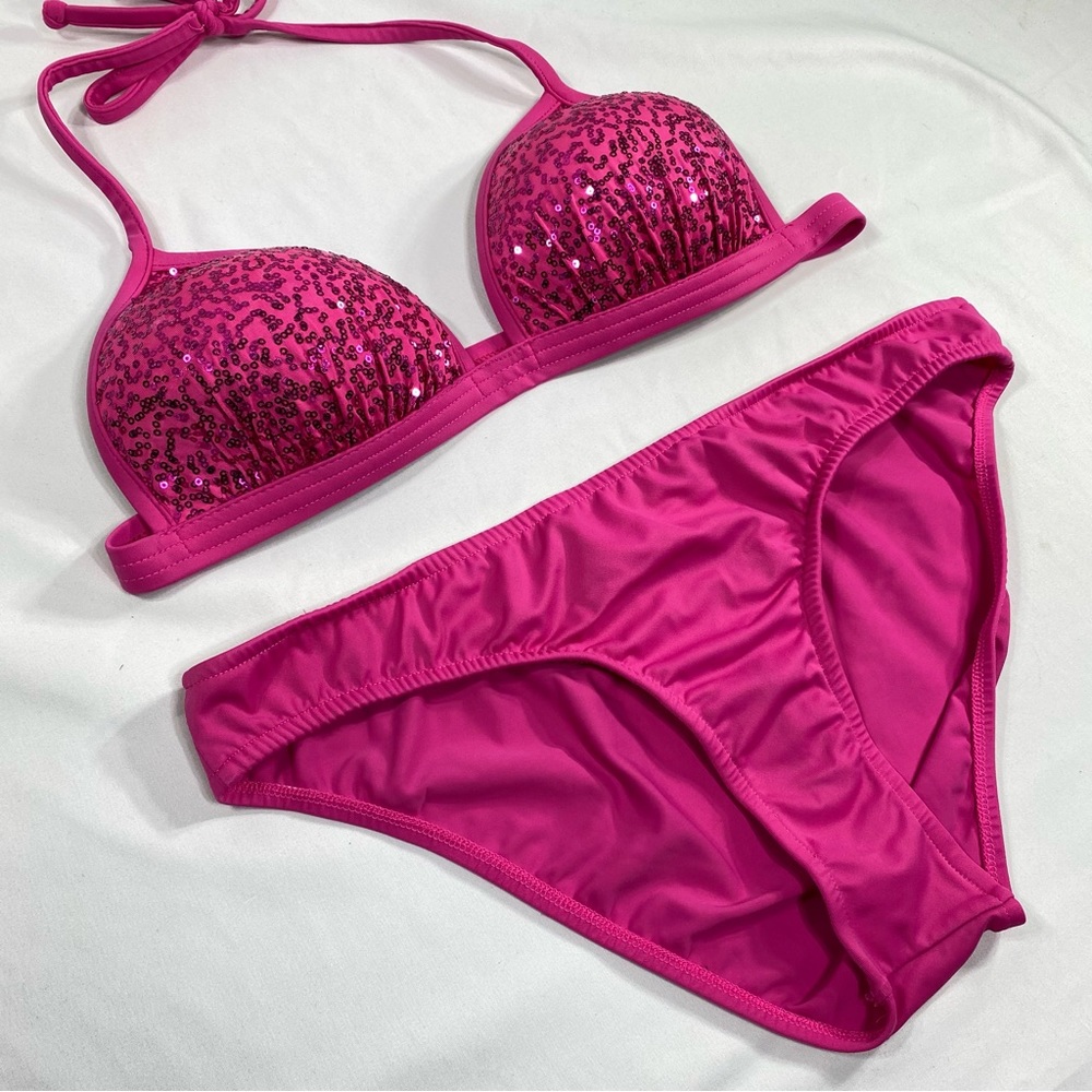 Venus Sequin Hot Pink Bikini Top D Bottom 14